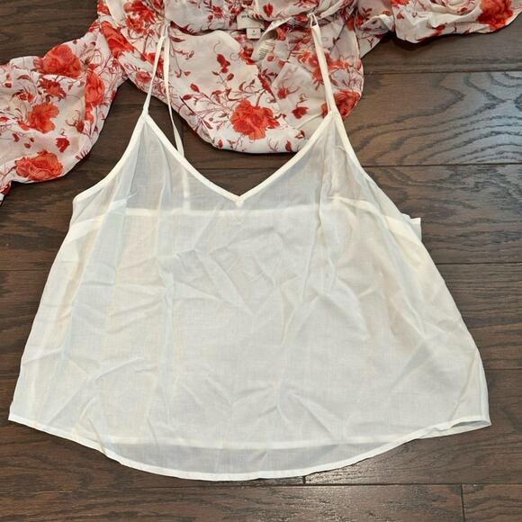Anthropologie Maeve Long-Sleeve Ruffled Sheer Blouse Peach Floral Size Small - Picture 7 of 14